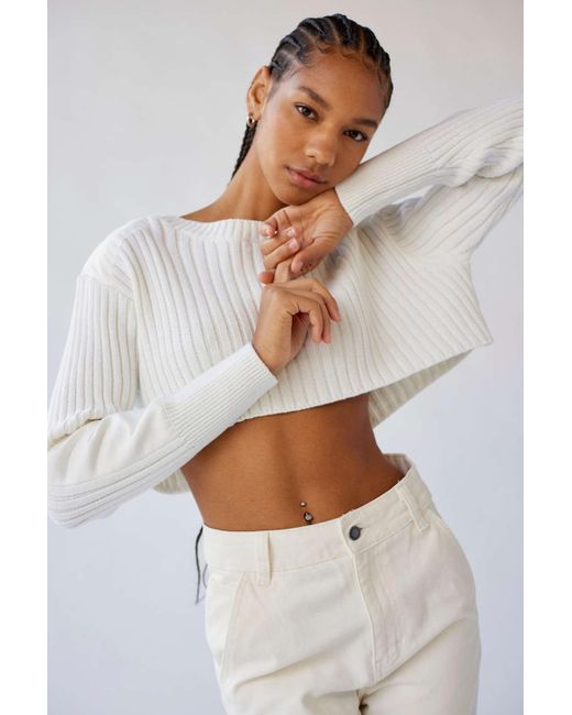 Urban Outfitters White Uo Kade Cropped Pullover Sweater