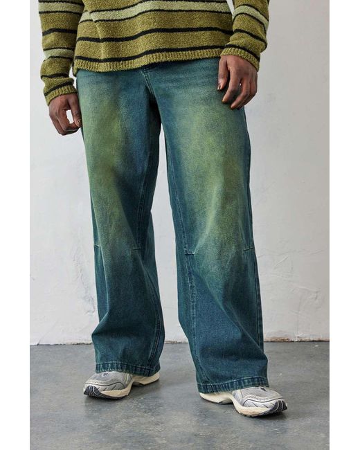 Jaded London Green Tinted Blue Colossus Jeans