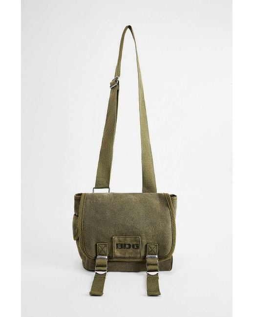 BDG Green Khaki Waxed Canvas Mini Messenger Bag for men
