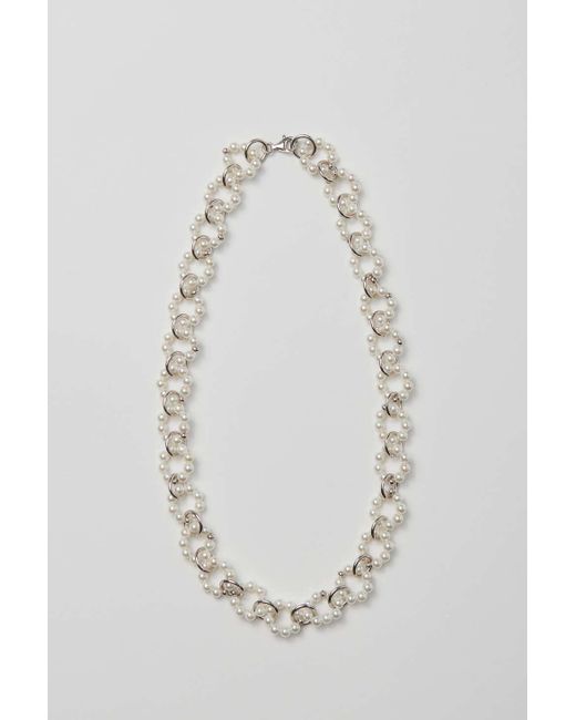 Serge Denimes White Pearl & Silver Chain Necklace for men