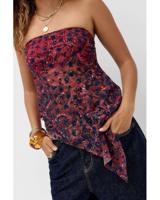 Kimchi Blue Red Indie Paisley Flocked Bandeau Top