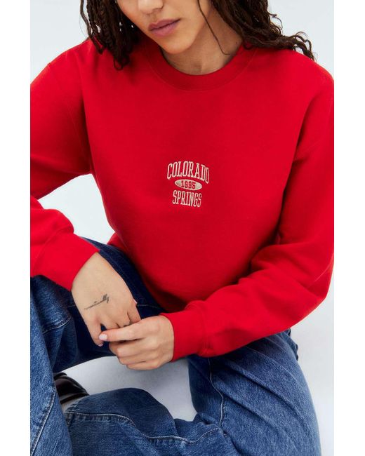 Urban Outfitters Uo Red Colorado Spring Crew Neck Sweatshirt