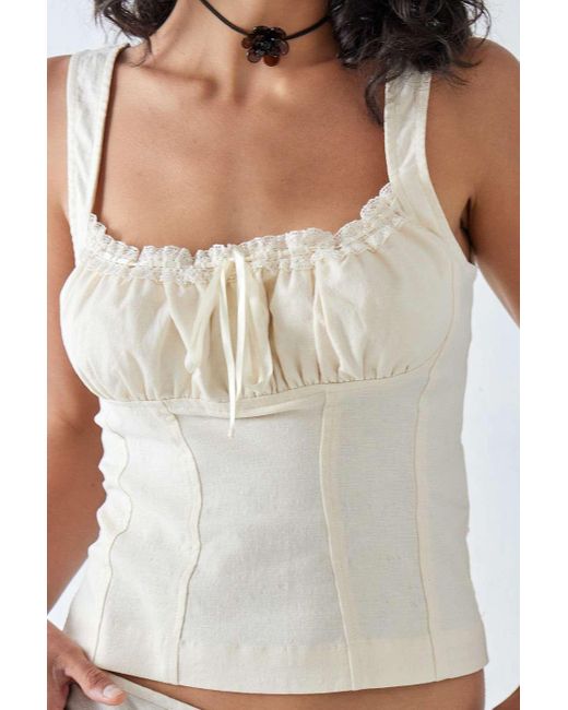 Urban Outfitters White Uo Linen Prairie Cami Top
