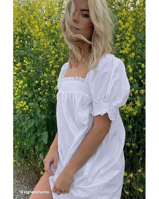 Urban Outfitters White Uo Puff Sleeve Babydoll Dress