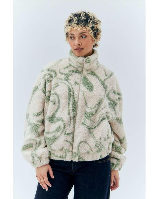 Urban Outfitters Green Uo Olivia Zip-through Sherpa Swirl Jacket