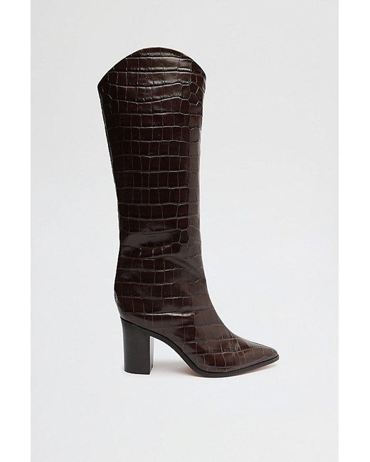 SCHUTZ SHOES Black Maryana Leather Knee-High Croc Boot