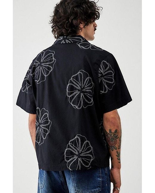 BDG Black Sencha Embroidered Short-Sleeved Shirt Top for men