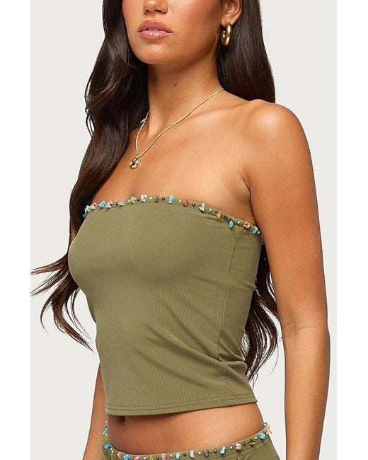 Edikted Green Monroah Bead Strapless Top