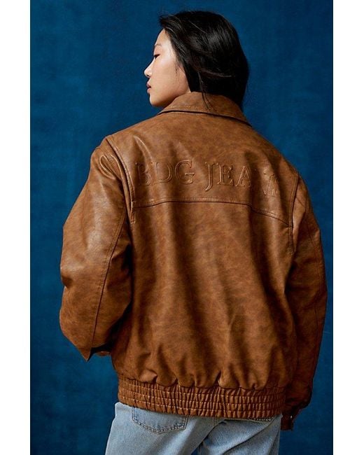 BDG Brown Sean Faux Leather Harrington Jacket
