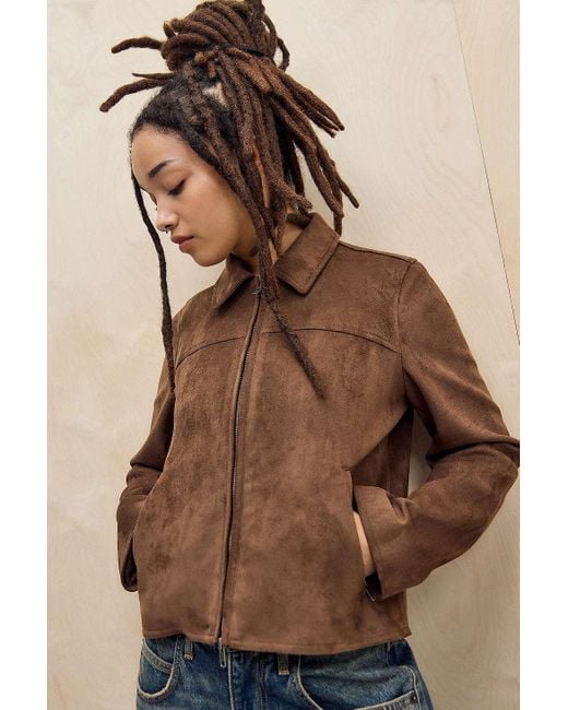 BDG Brown Zip-through Faux Suede Jacket