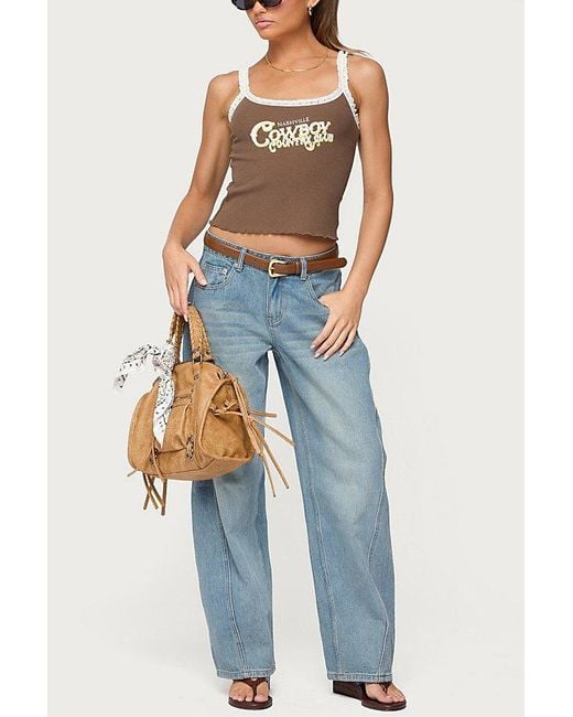 Edikted Blue Korie Barrel Leg Low Rise Jeans