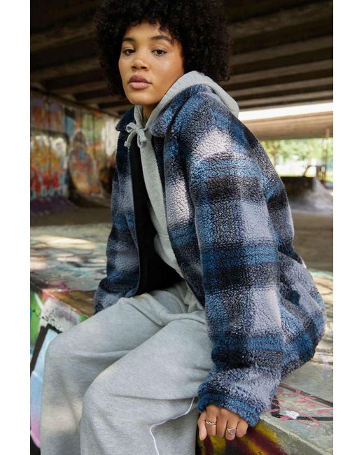 BDG Check Fleece Jacket in Blue Lyst UK
