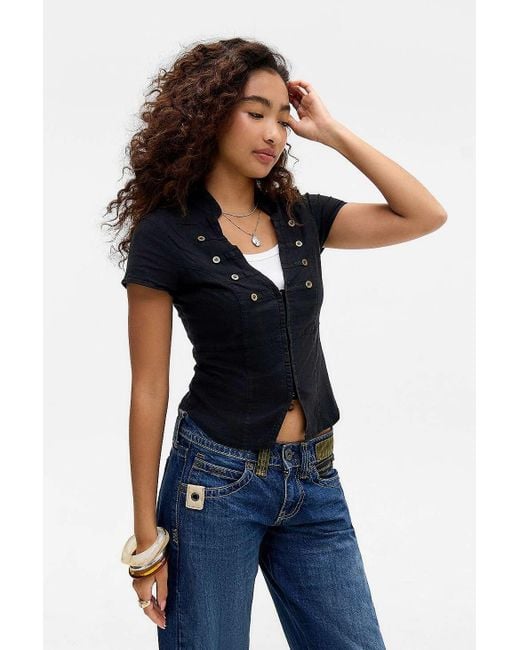 BDG Blue Milo Soft Military Button Detail Shirt