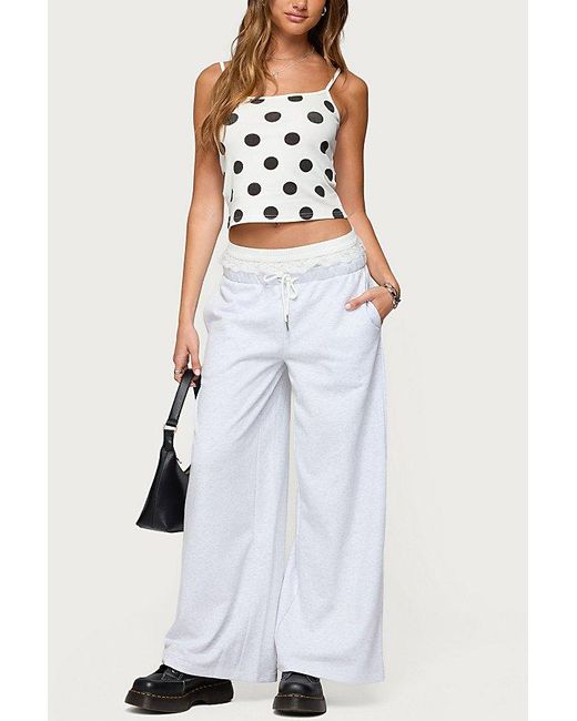 Edikted White Tamia Peekaboo Ruffle Lace Sweatpants