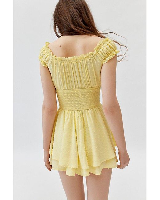 Urban Outfitters Yellow Uo Rosie Smocked Tiered Ruffle Romper
