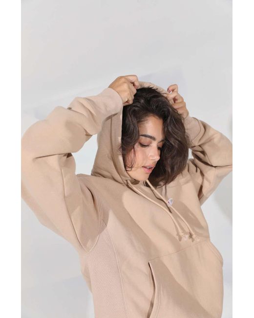 champion classic logo patch hoodie sweatshirt cream