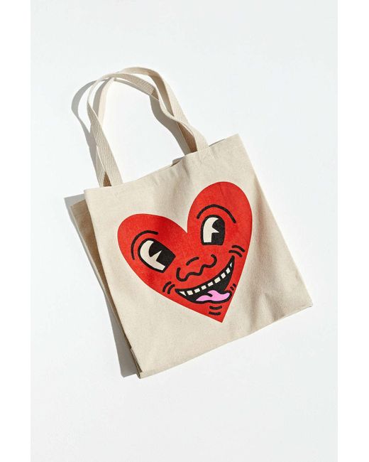 Urban Outfitters Natural Keith Haring Big Heart Tote Bag for men