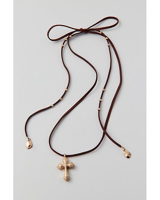 Urban Outfitters Brown Etched Cross Corded Wrap Necklace