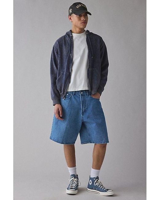 Vintage & ReMADE by UO Blue Remade By Uo Acid Wash Zip-Up Hoodie Sweatshirt for men