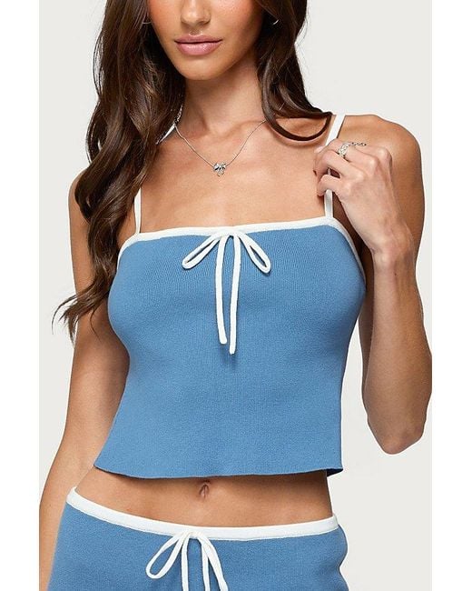 Edikted Blue Pheobe Contrast Knit Tank Top