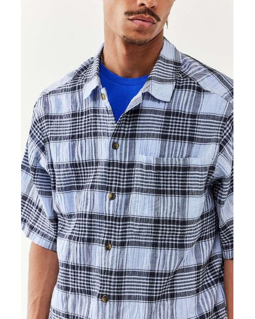 BDG Blue Crinkle Check Shirt for men