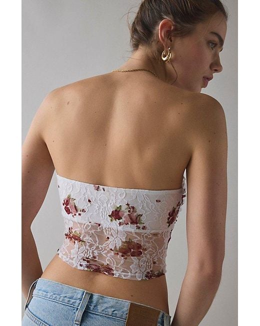 Vintage & ReMADE by UO Multicolor Remade By Uo Remnants Twist-Front Floral Lace Tube Top