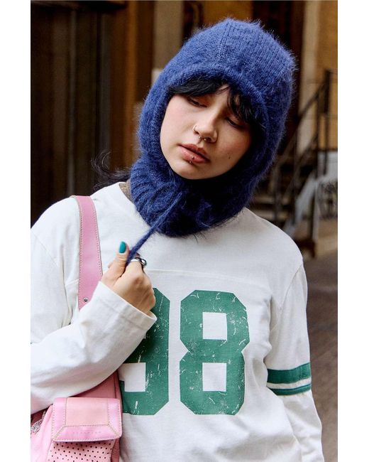 Urban Outfitters Blue Uo Clover Fluffy Knit Hood