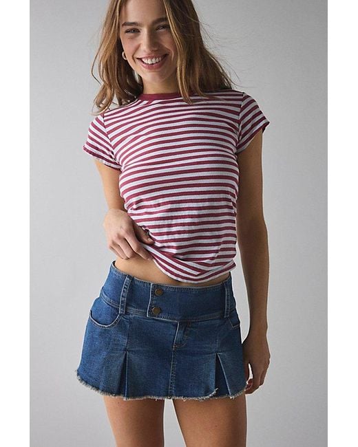 Kimchi Blue Gray Cameron Low-Rise Pleated Denim Micro Skort