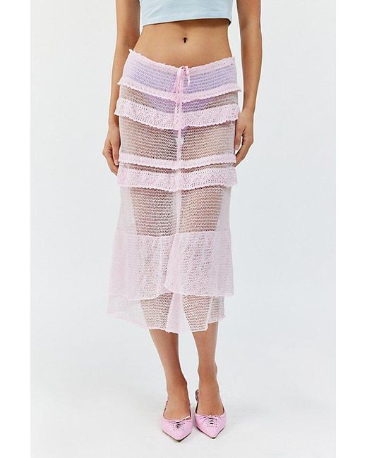 Urban Outfitters Pink Uo Aliaya Sheer Knit Midi Skirt
