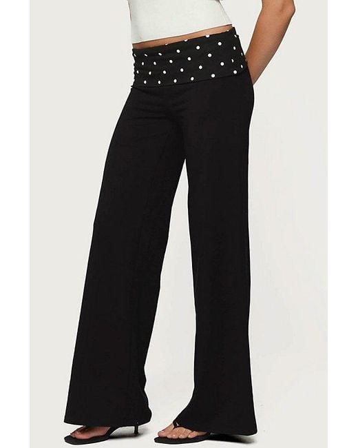 Edikted Black Reeva Polka Dot Fold Over Pants