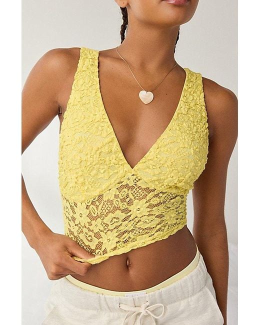 Vintage & ReMADE by UO Yellow Remade By Uo Remnants Textured Lace Cropped Tank Top