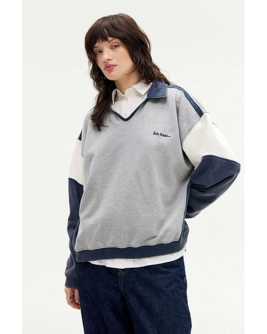 iets frans Gray Open Neck Stripe Sweatshirt