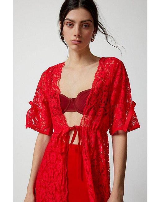 Urban Outfitters Red Sheer Lace Robe