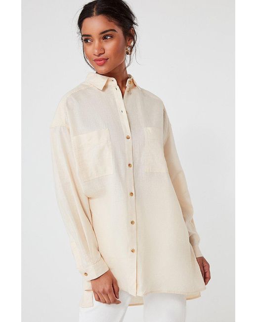 Urban Outfitters White Uo Gracie Oversized Linen Button-down Shirt