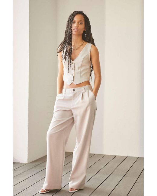 Low Slung Neutral Pinstripe Trousers 