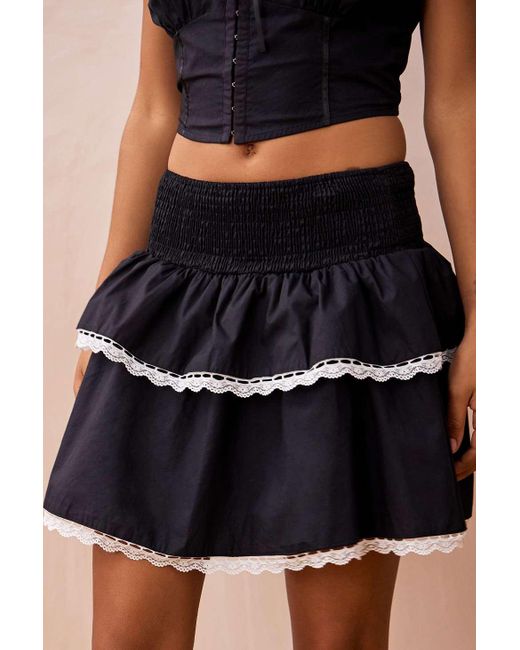 Daisy Street Black Poplin Ruffle Mini Skirt