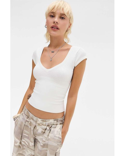 Urban Outfitters White Uo Jade Seamless Cap Sleeve Top