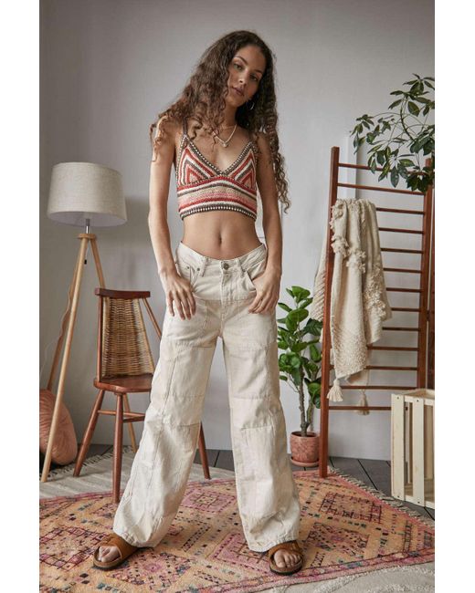 Ecru Patchwork Wide-leg Puddle Jeans 