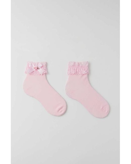 Urban Outfitters Ruffles & Bows Crew Sock In Pink,at