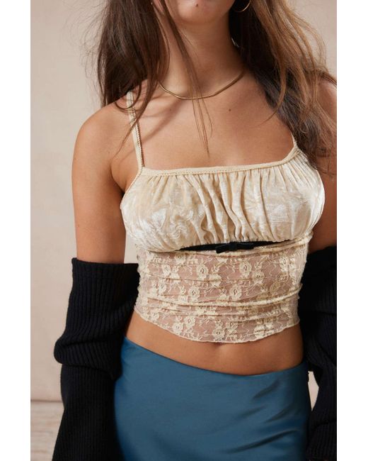 Kimchi Blue Kira Lace & Velvet Cami In Cream,at Urban Outfitters in