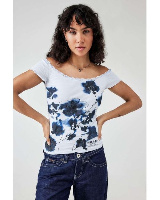 BDG Blue Floral Off-the-shoulder Top