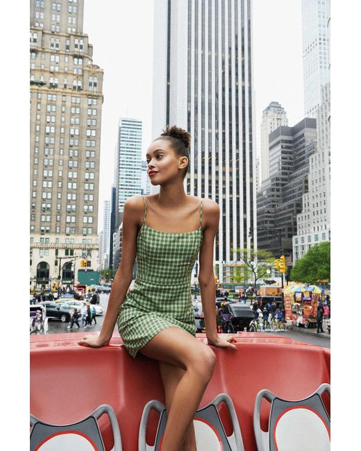 Urban Outfitters Green Uo Emma Plaid Mini Dress