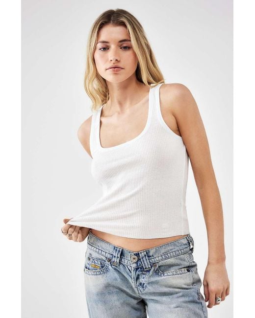 BDG White Everyday Square Neck Ribbed Tank Top