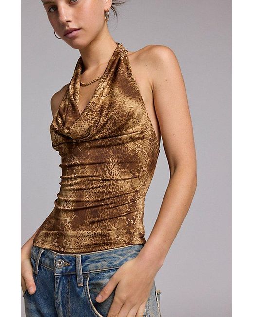Silence + Noise Blue Coyote Cowl Neck Halter Top