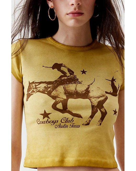 Urban Outfitters Yellow Cowboys Club Washed Baby Tee