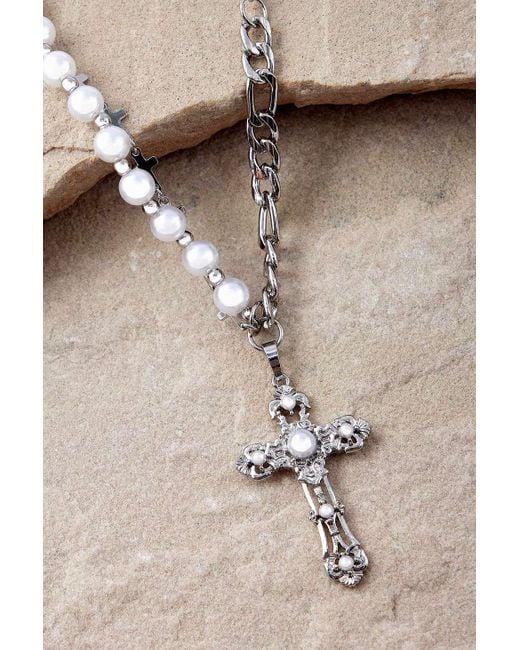 Silence + Noise Natural Silence + Noise Pearl & Chain Cross Necklace