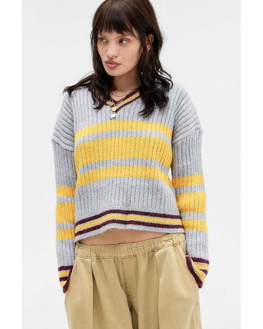 BDG Gray Textured Stripe V-neck Jumper