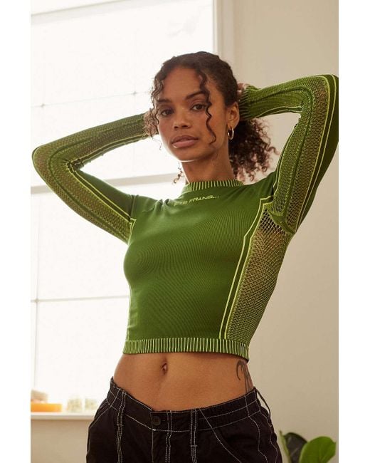 iets frans Green Long Sleeve Serena Ribbed Mesh Top