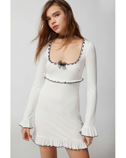 Out From Under White Sweet Dreams Long Sleeve Mini Dress In Ivory,at Urban Outfitters