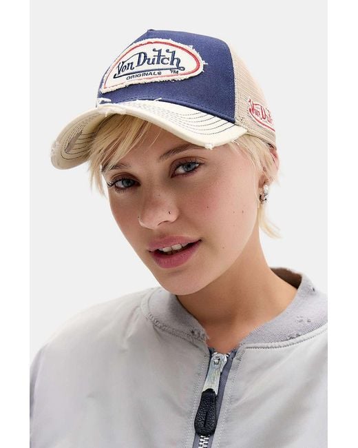 Von Dutch Blue Uo Exclusive Distressed Trucker Cap
